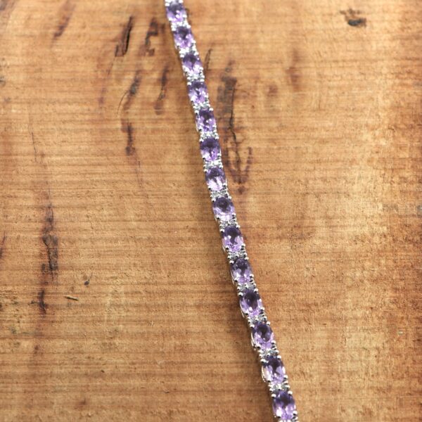 925 Sterling Silver Natural Amethyst Tennis Bracelet - Image 3