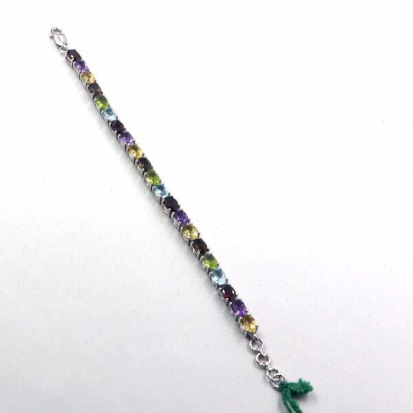 Natural Multi Gemstone 925 Sterling Silver Tennis Bracelet – Colorful Gemstone Jewelry