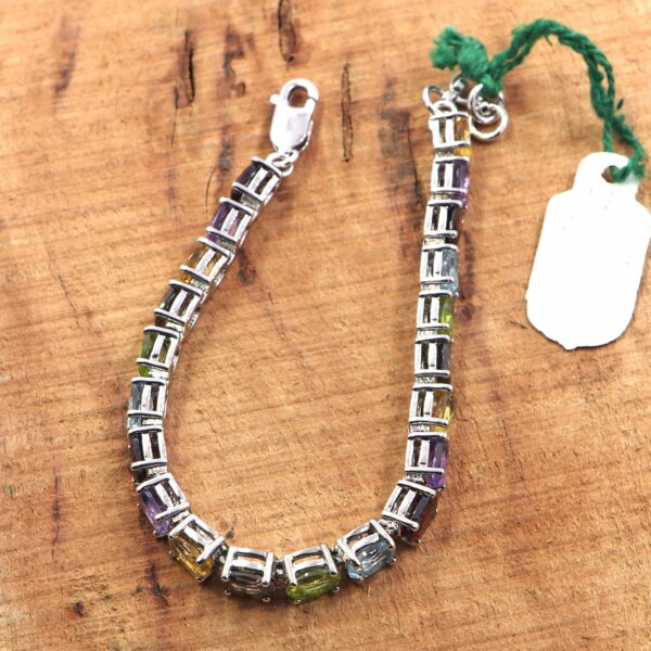 Natural Multi Gemstone 925 Sterling Silver Tennis Bracelet – Colorful Gemstone Jewelry - Image 4