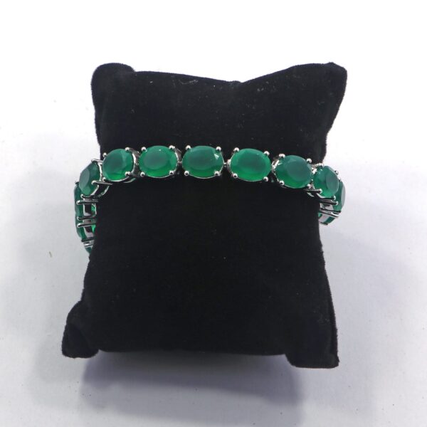 Natural Green Onyx 925 Sterling Silver Tennis Bracelet - Image 2