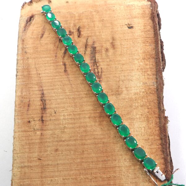 Natural Green Onyx 925 Sterling Silver Tennis Bracelet - Image 3