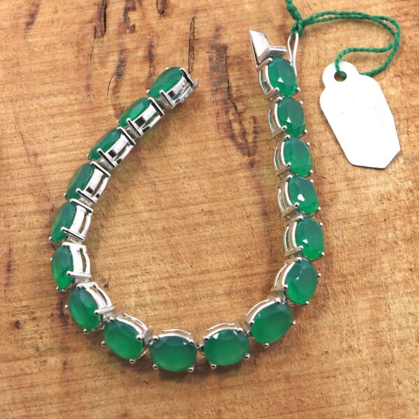Natural Green Onyx 925 Sterling Silver Tennis Bracelet - Image 4