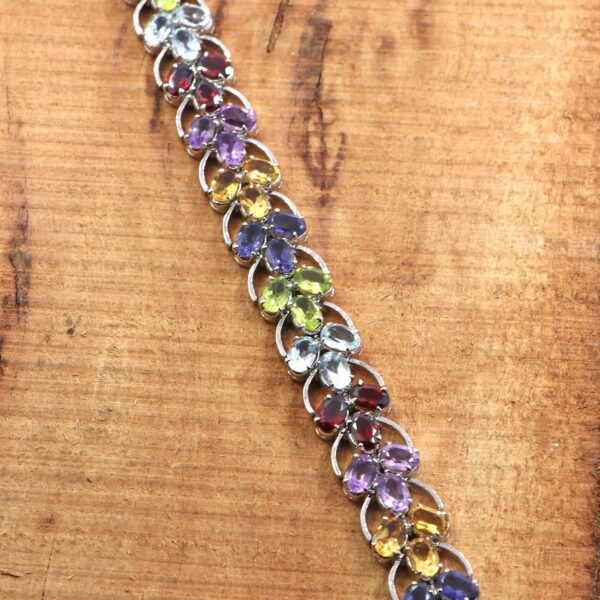 Natural Multi-Cut Gemstone Tennis Bracelet |Silver Jewels World - Image 2