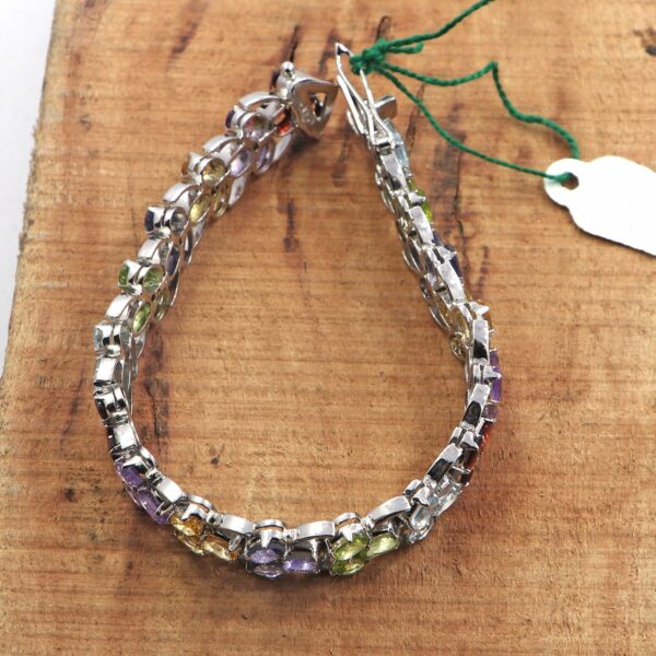 Natural Multi-Cut Gemstone Tennis Bracelet |Silver Jewels World - Image 3