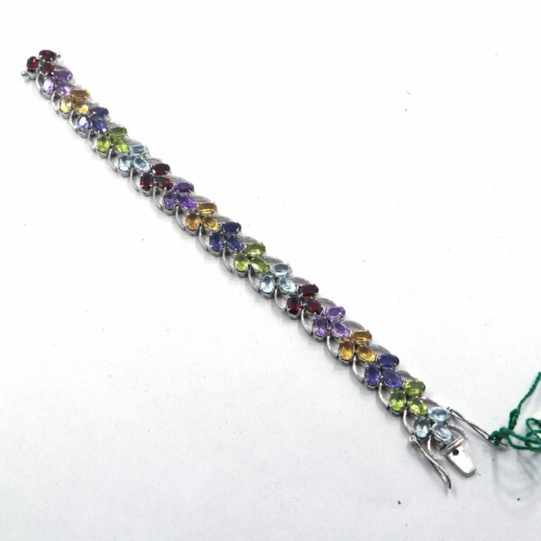 Natural Multi-Cut Gemstone Tennis Bracelet |Silver Jewels World