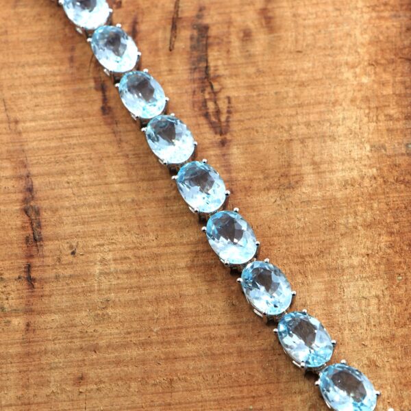 Natural Blue Topaz 925 Sterling Silver Tennis Bracelet - Image 2