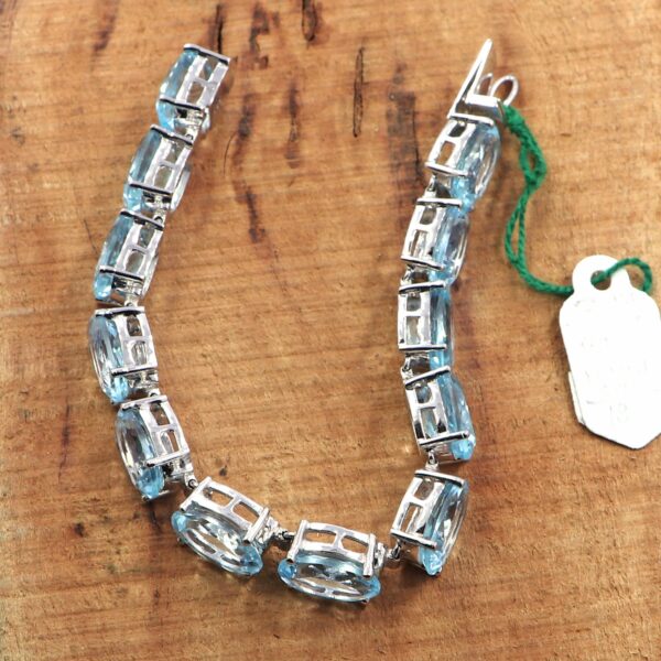 Natural Blue Topaz 925 Sterling Silver Tennis Bracelet - Image 3