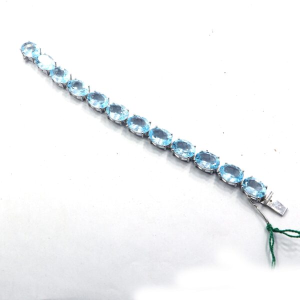 Natural Blue Topaz 925 Sterling Silver Tennis Bracelet