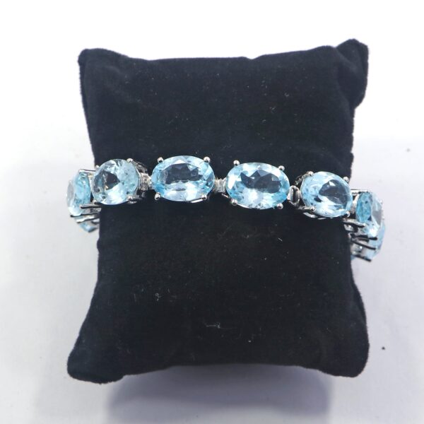Natural Blue Topaz 925 Sterling Silver Tennis Bracelet - Image 4