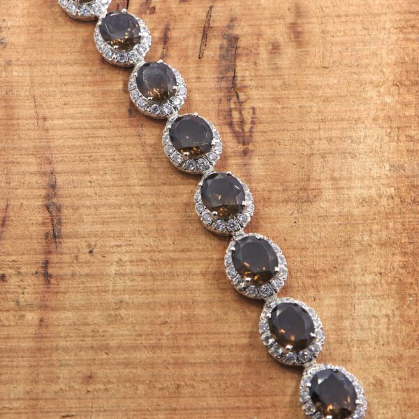 Natural Smoky Quartz 925 Sterling Silver Tennis Bracelet - Image 2