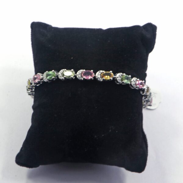 Natural Multi Gemstone 925 Sterling Silver Tennis Bracelet - Image 2