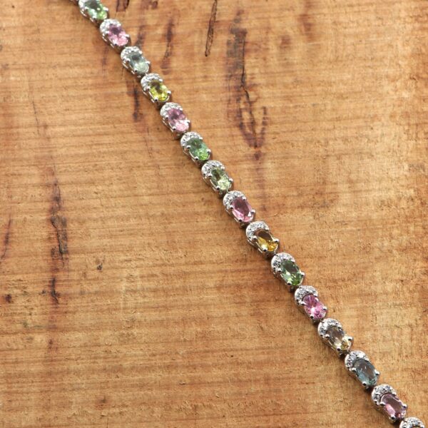Natural Multi Gemstone 925 Sterling Silver Tennis Bracelet - Image 3
