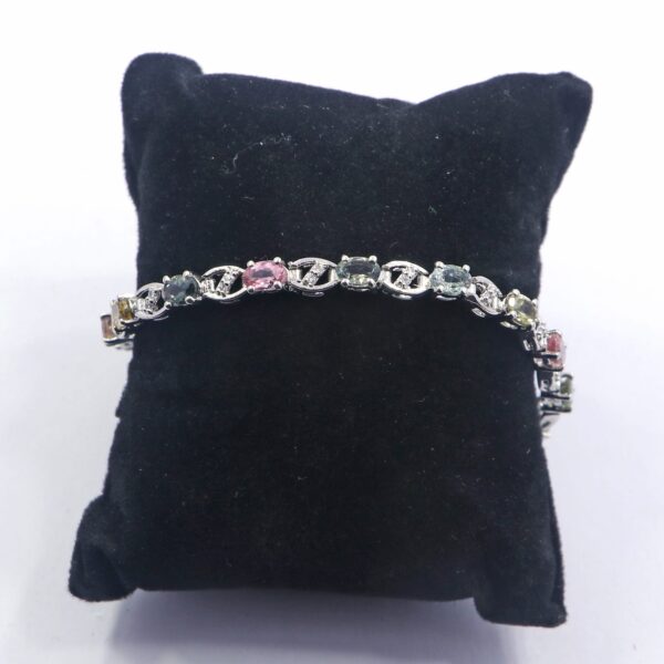 Natural Tourmaline Gemstone 925 Sterling Silver Tennis Bracelet - Image 4