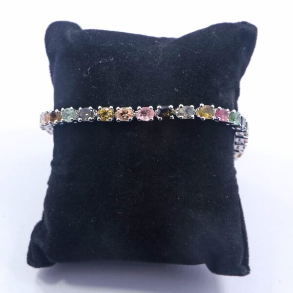 925 Sterling Silver Tennis Bracelet with Tourmaline Gemstones - Image 2