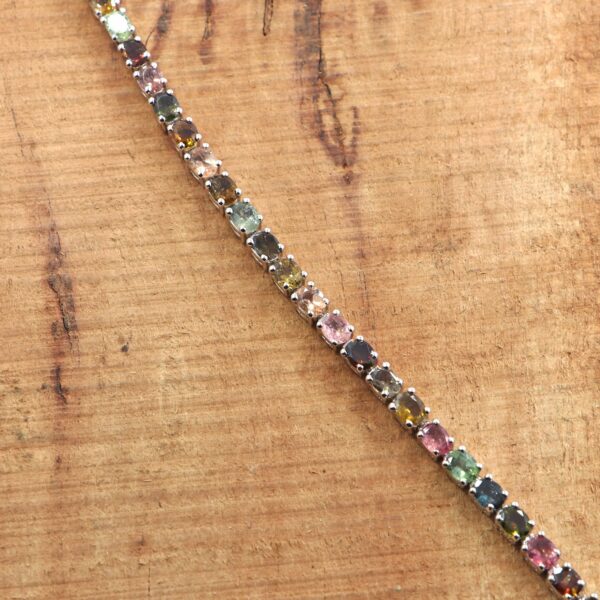 925 Sterling Silver Tennis Bracelet with Tourmaline Gemstones - Image 3