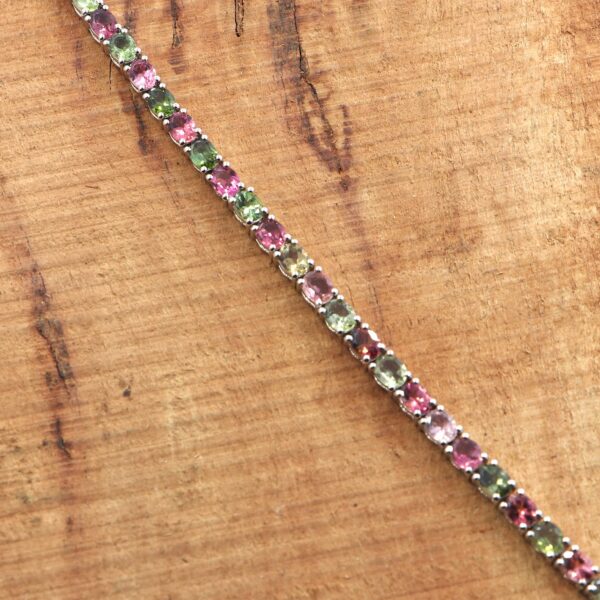 925 Sterling Silver Tennis Bracelet with Tourmaline Gemstones - Image 5