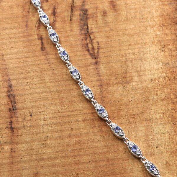 Elegant Natural Amethyst White Topaz 925 Sterling Silver Tennis Bracelet