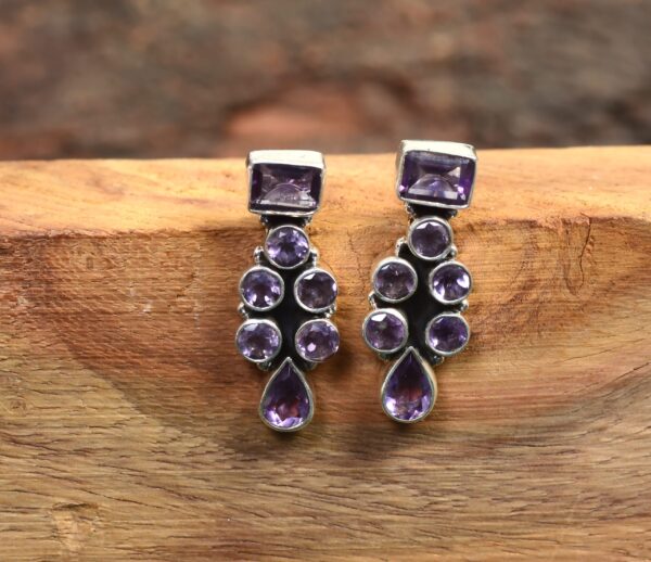 Natural Amethyst 925 Sterling Silver Stud Earrings - Silver Jewels World