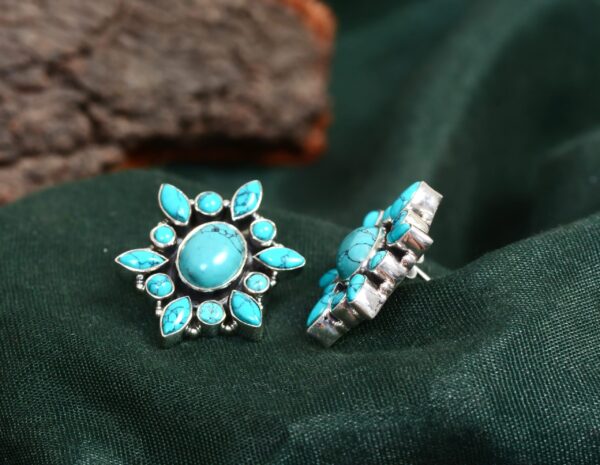 Sterling Silver Turquoise Gemstone Stud Earrings - Image 2